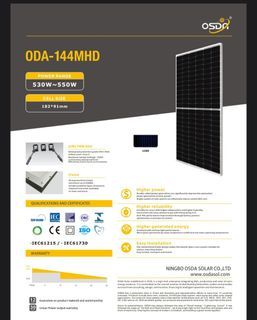 (Less P1200!) Osda 550w Bifacial Top Con Mono solar panel