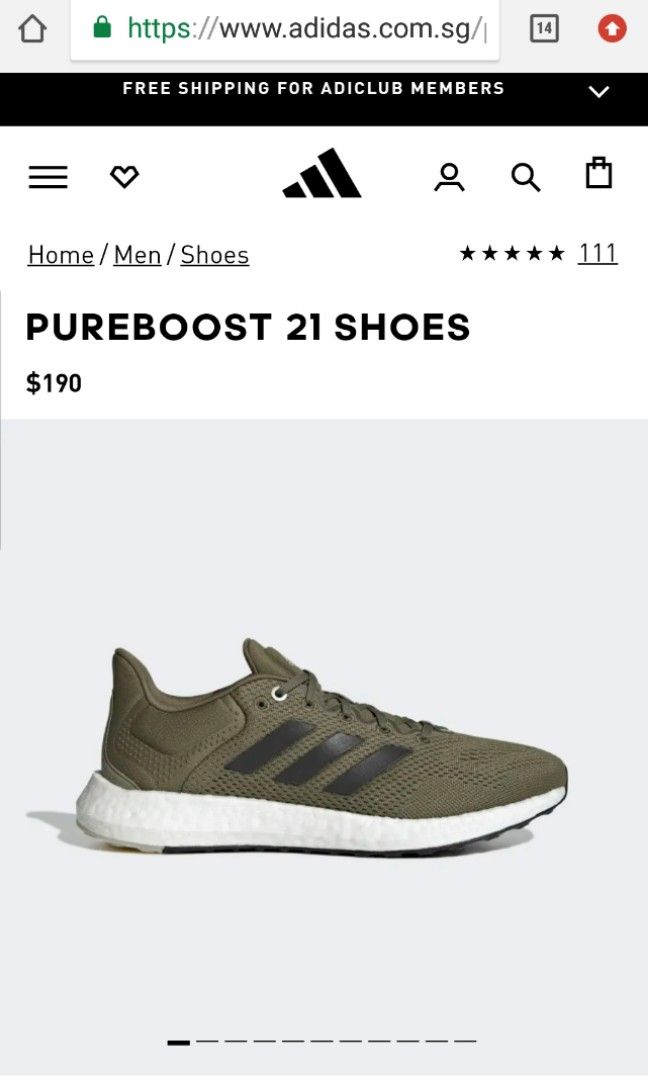 CCK 90 off Authentic US9 Adidas Pureboost 21 Men s Running shoes Olive Green