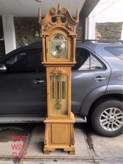 Antique Narra Grandfather Clock German Hermle Brass  Mechanism