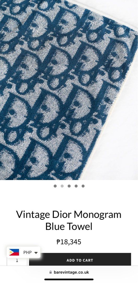 Vintage Dior Monogram Blue Towel - bare-vintage