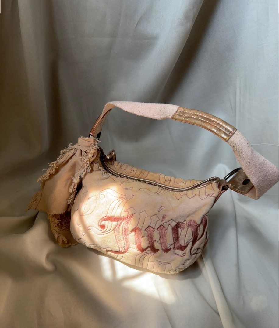 Rare Vintage Pink Grey Juicy Couture Purse Satchel Mini Tote Bag Velour  Handbag