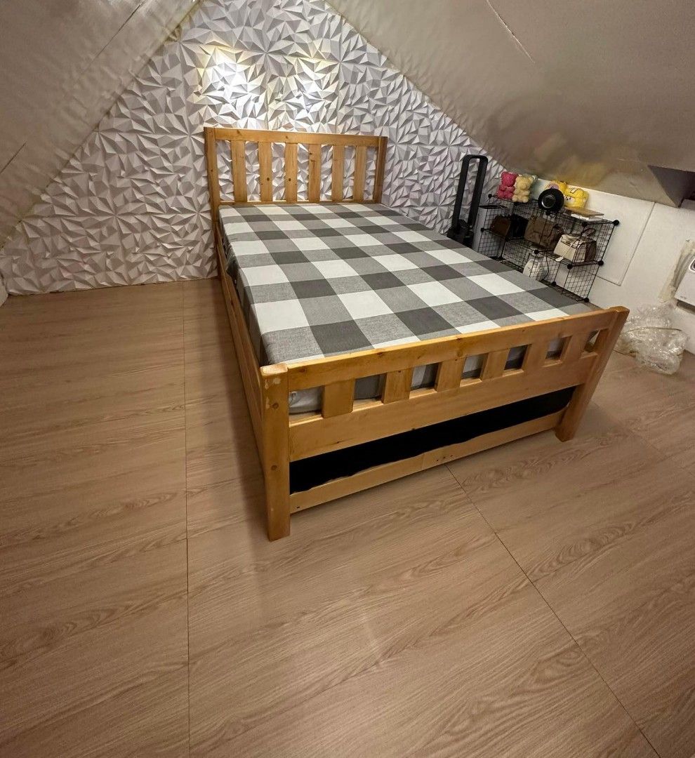 BEDFRAME WITH PULL OUT BED (Category: Bed Frames & Mattresses) located in General Trias. Submitted by jameswoodlike (Listing ID 1244078868, Image 3). Description: BEDFRAME DETAILS IN POST - 48x75 main bed (semi double size) - 48x75 pull out bed (semi double size) - varnish finish - extra spine support for main bed TOTAL PRICE - 11800 but if you'd like semi double 48x75 main bed + single 36x75 for pull out bed - 11500 only! if no pull out - 7500 o