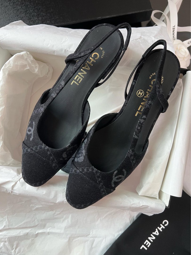 zhenmeiyajia, Shoes, Chanel Style Denim Slingback Flats 38