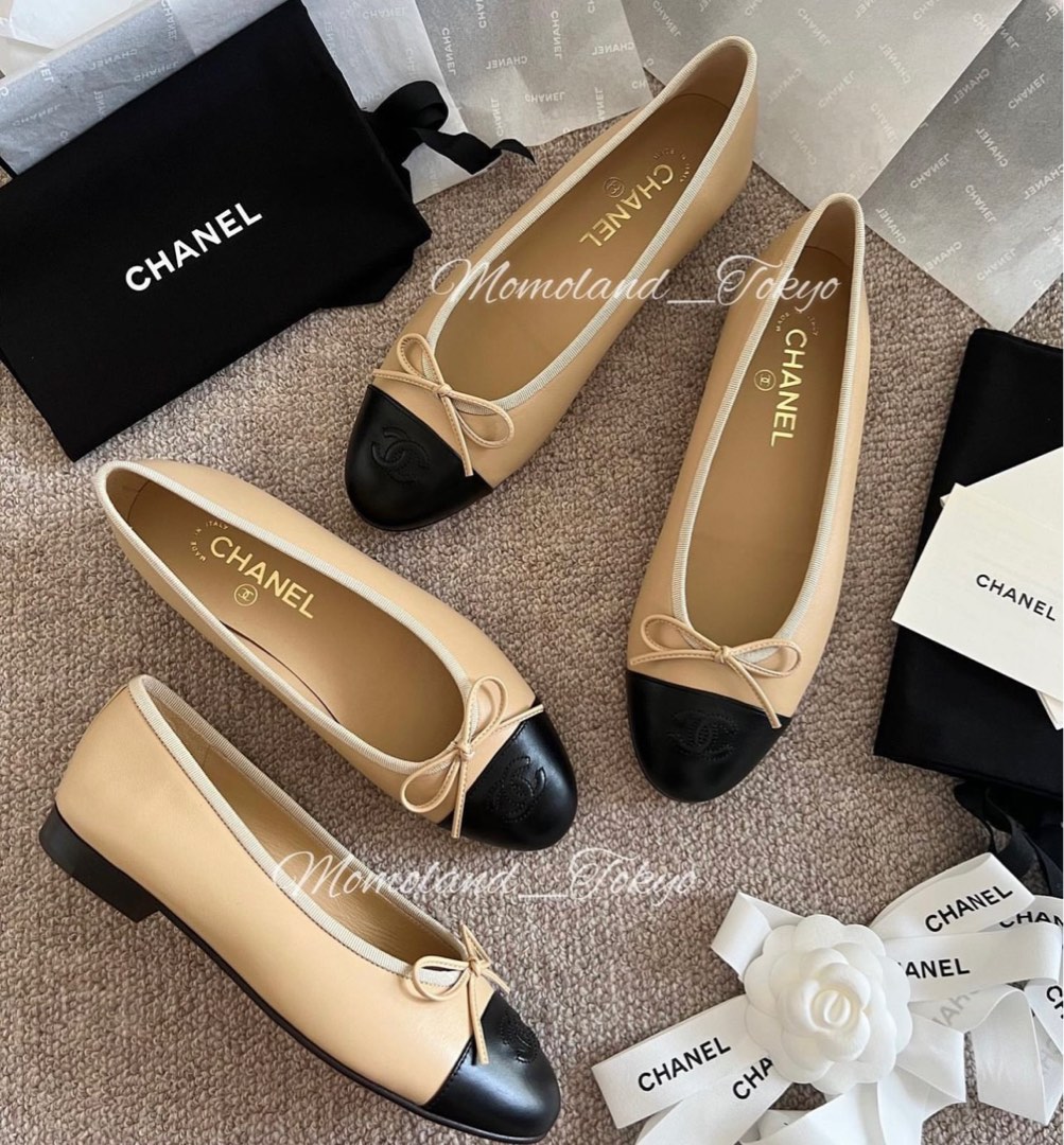 Chanel // Beige & Black Toe Cap Ballet Flat – VSP Consignment