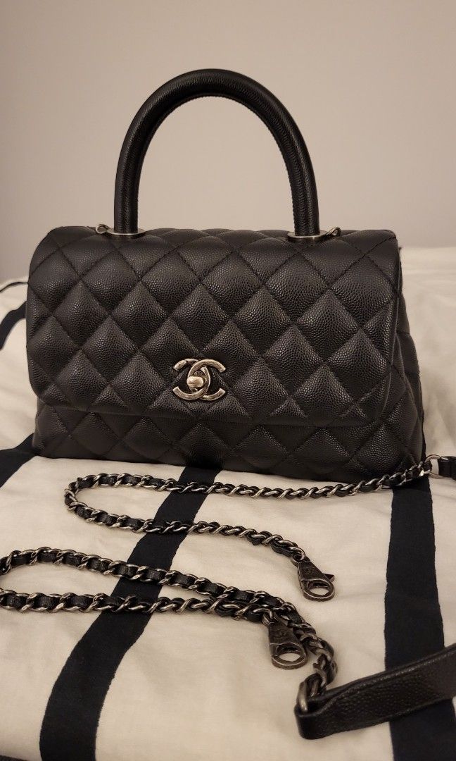 CHANEL Coco Handle Medium Black Caviar Ruthenium Hardware 2016