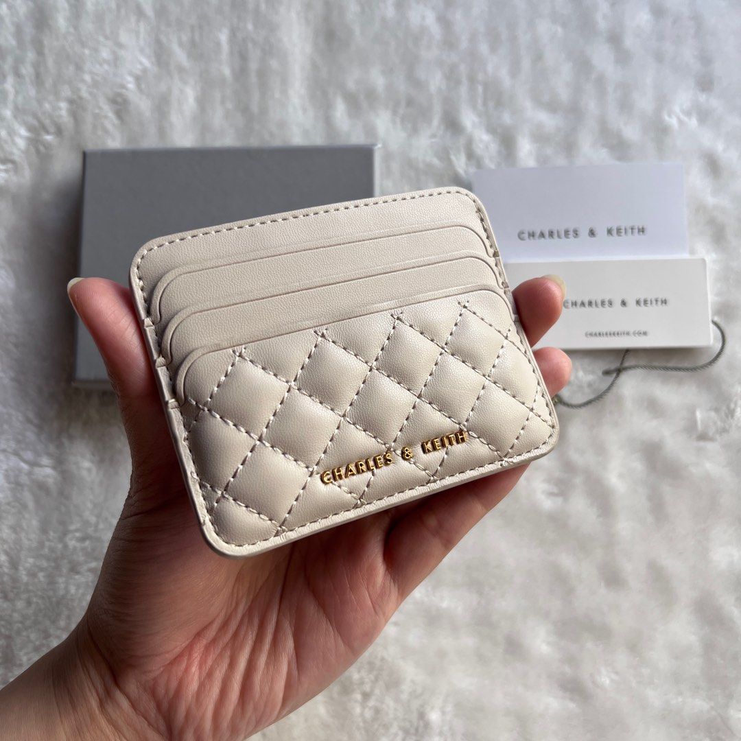 Charles & Keith - Women's Cleo Quilted Card Holder, Ivory, Xxs