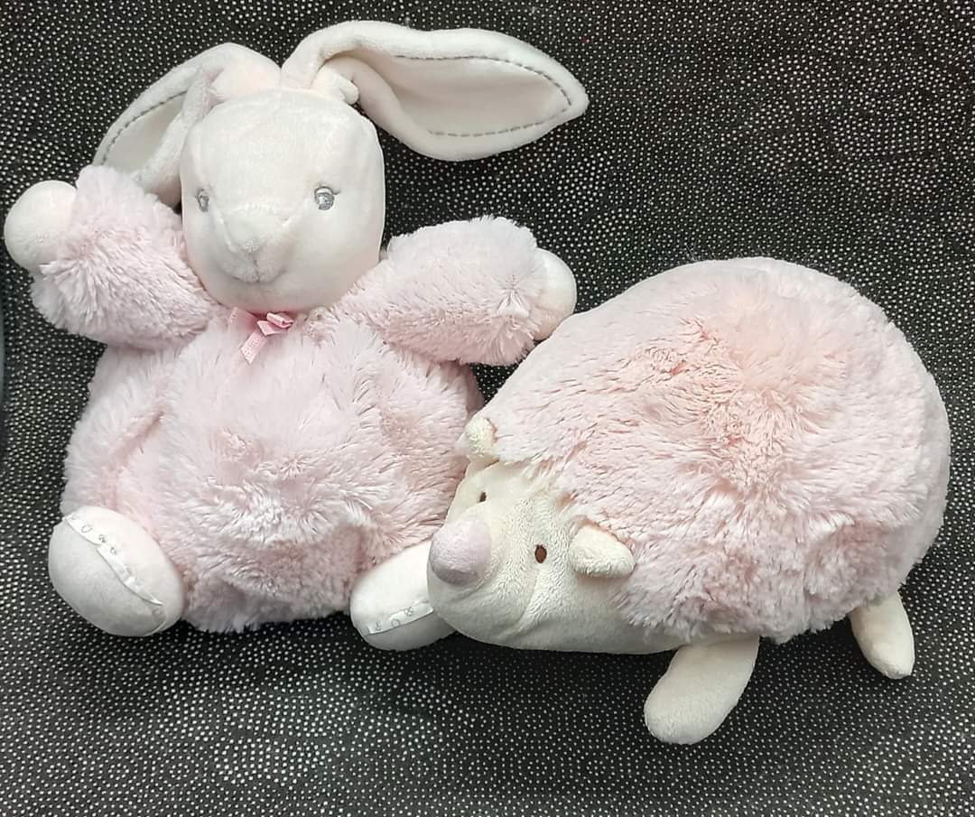 Chubby Pink Bunny Rabbit Soft Toy & Little Hedgehog Soft Toy Plush with