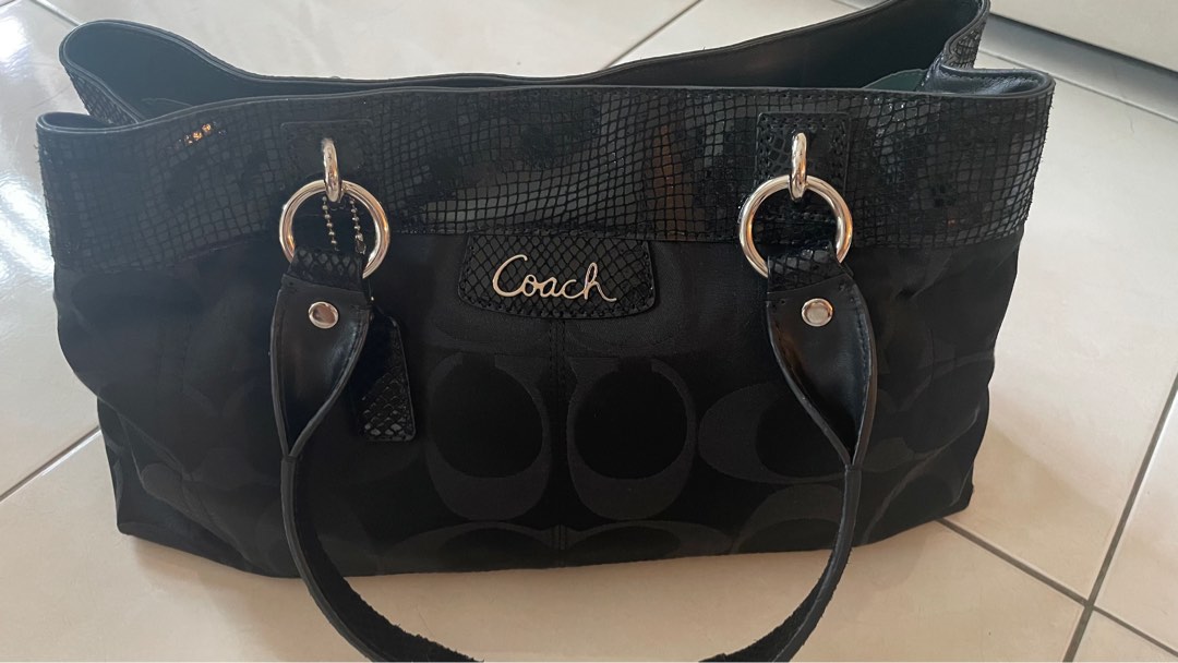 black coach bag -magnetic buckle tags: medium-sized... - Depop