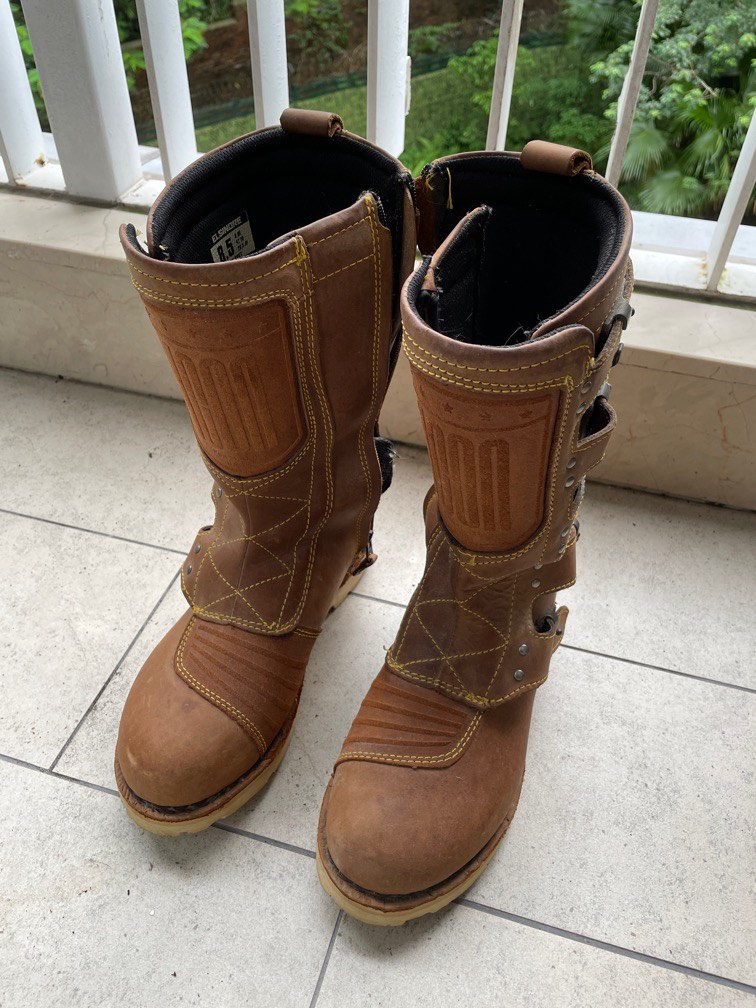 ELSINORE 男越野電單車棕色真皮靴Men's leather boots, 男裝, 鞋, 靴