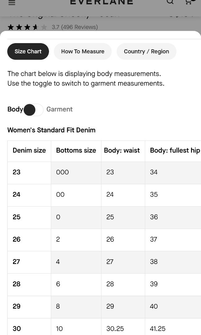 Everlane denim size chart new arrivals
