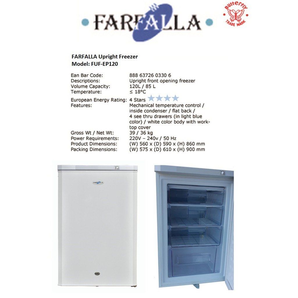 Farfalla 120L Upright Freezer (Ideal for breastmilk storage!)
