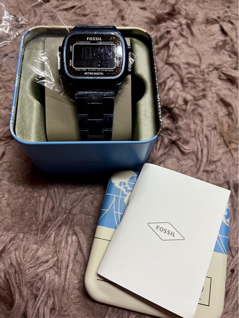 Fossil Retro Digital Blue Stainless Steel Watch, Men