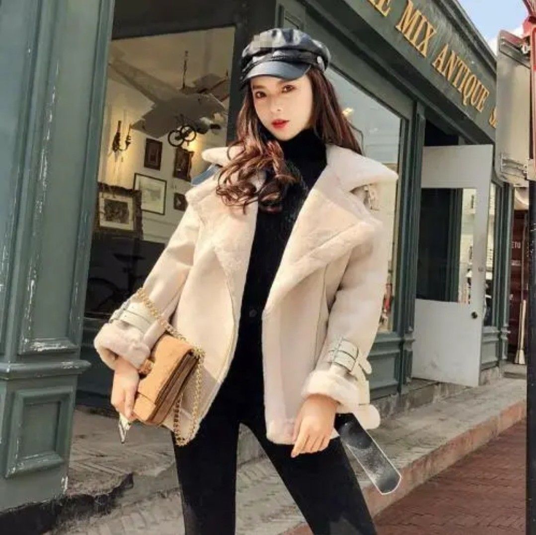 Free SF Grandeir Winter Faux Suede Moto Jacket Women s Fashion