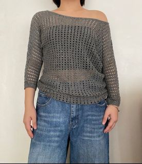Glitter grey crochet longsleeves top