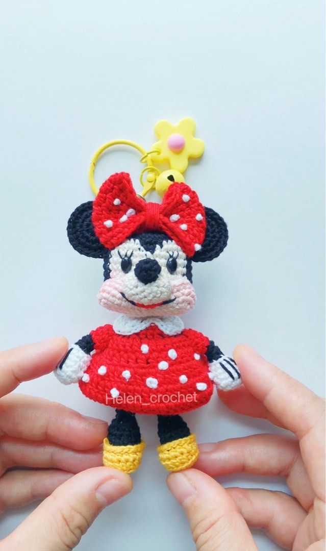 Handmade crochet Mickey Mouse and Minnie Mouse key chain bag charm