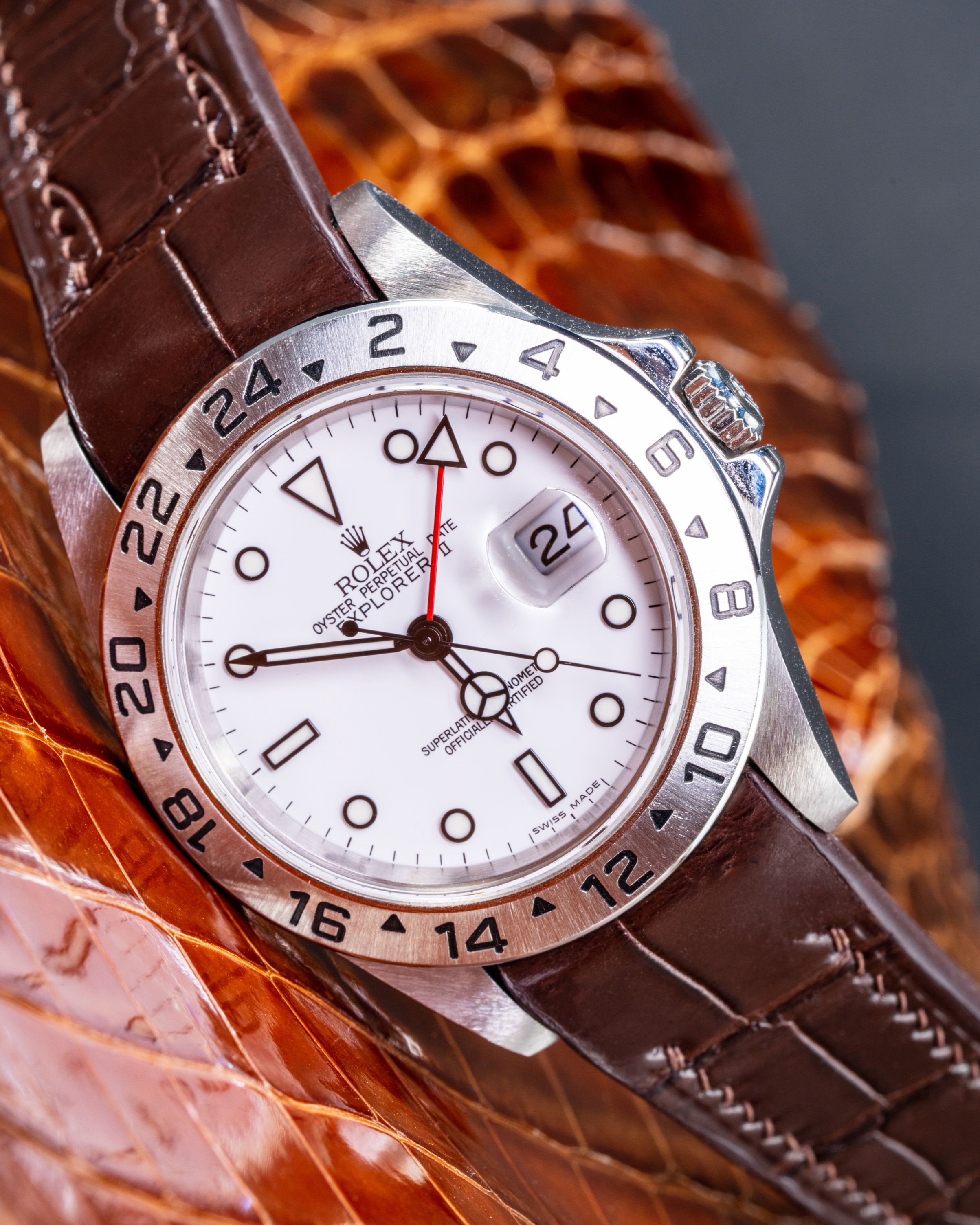 Handmade Hand stitched Watch Strap in Dark Brown Crocodile Leather For Client s Rolex Explorer 16570 Watch