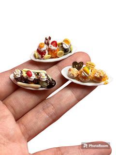 Handmade Miniature ice cream sundae, banana split, clay