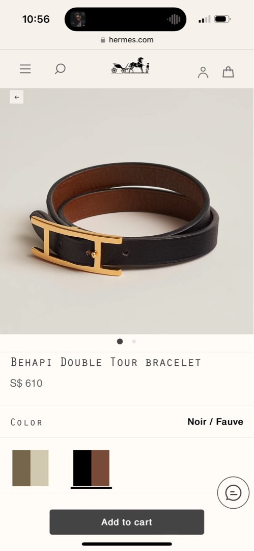 HERMES Behapi Double Tour Bracelet Noir Fauve Gold Hardware