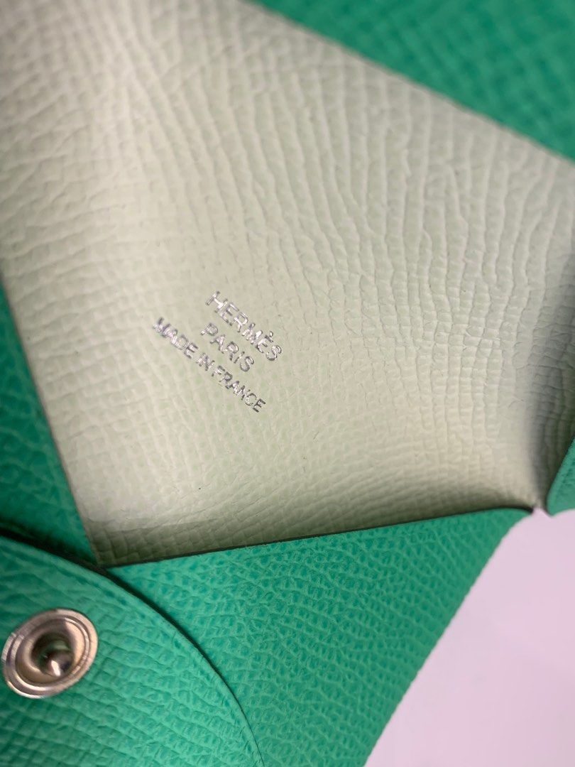 Replica Hermes Calvi Card Holder In Green Epsom Leather