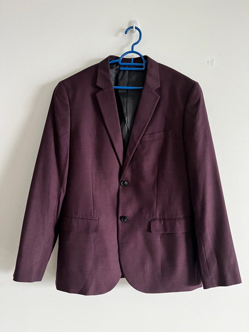 H M Skinny Fit Burgundy Blazer Size M