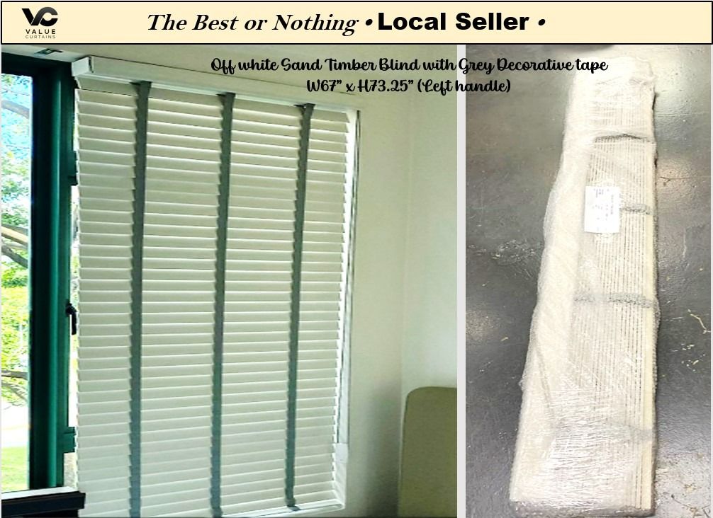 *HOT PROMOTION*  Ready stock Timber blind SAND COLOUR with GREY decorative tape (W67 x H73.25 INCH)62863076821505112