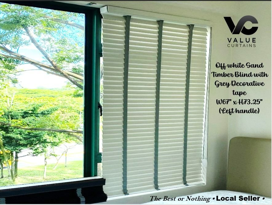 *HOT PROMOTION*  Ready stock Timber blind SAND COLOUR with GREY decorative tape (W67 x H73.25 INCH)628630768215051119