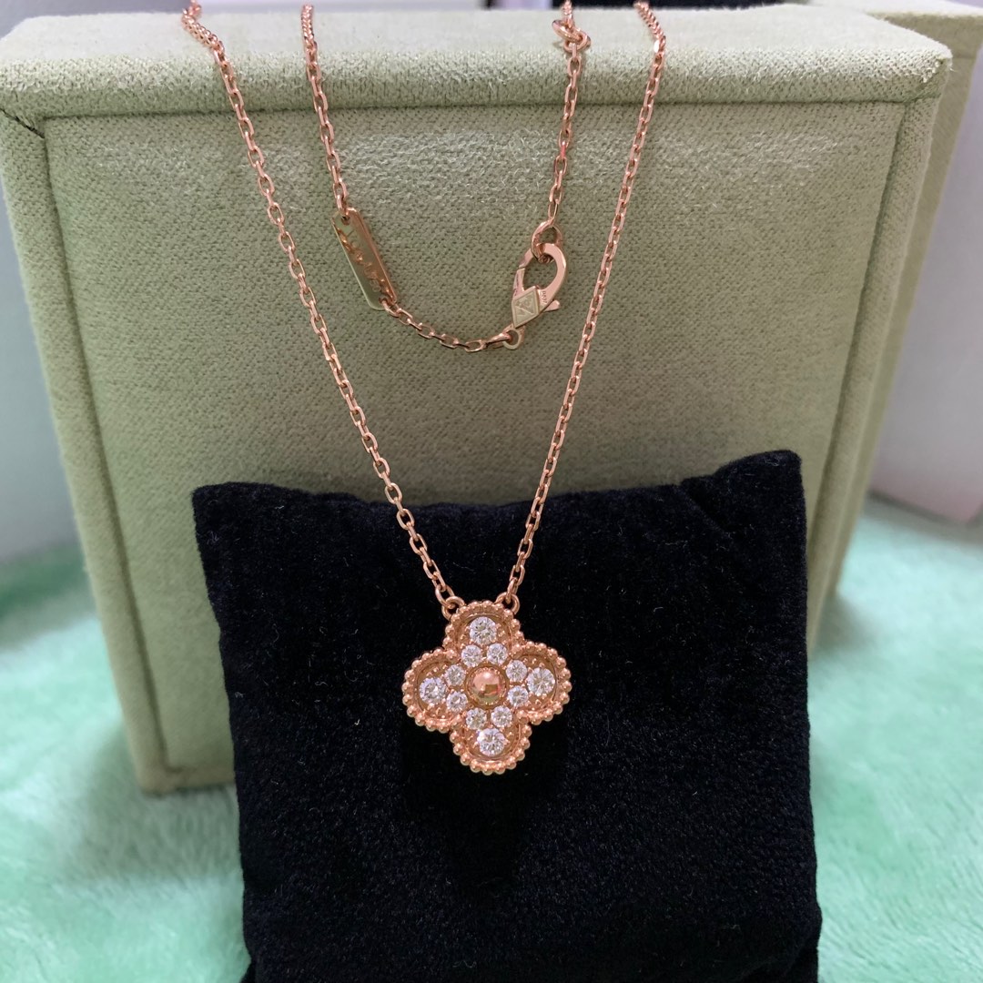 Van Cleef Vintage Alhambra Pendant Rose Gold with Diamonds