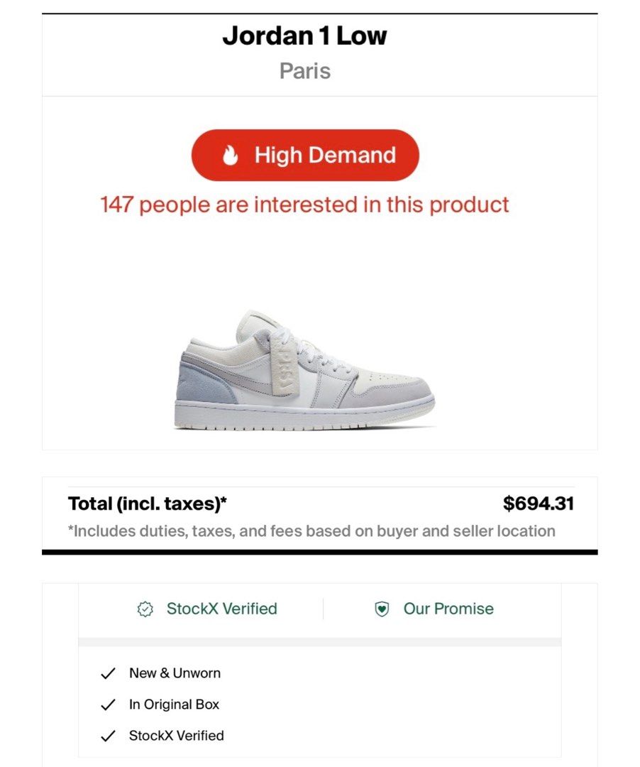 Air jordan 1 hotsell low paris stockx