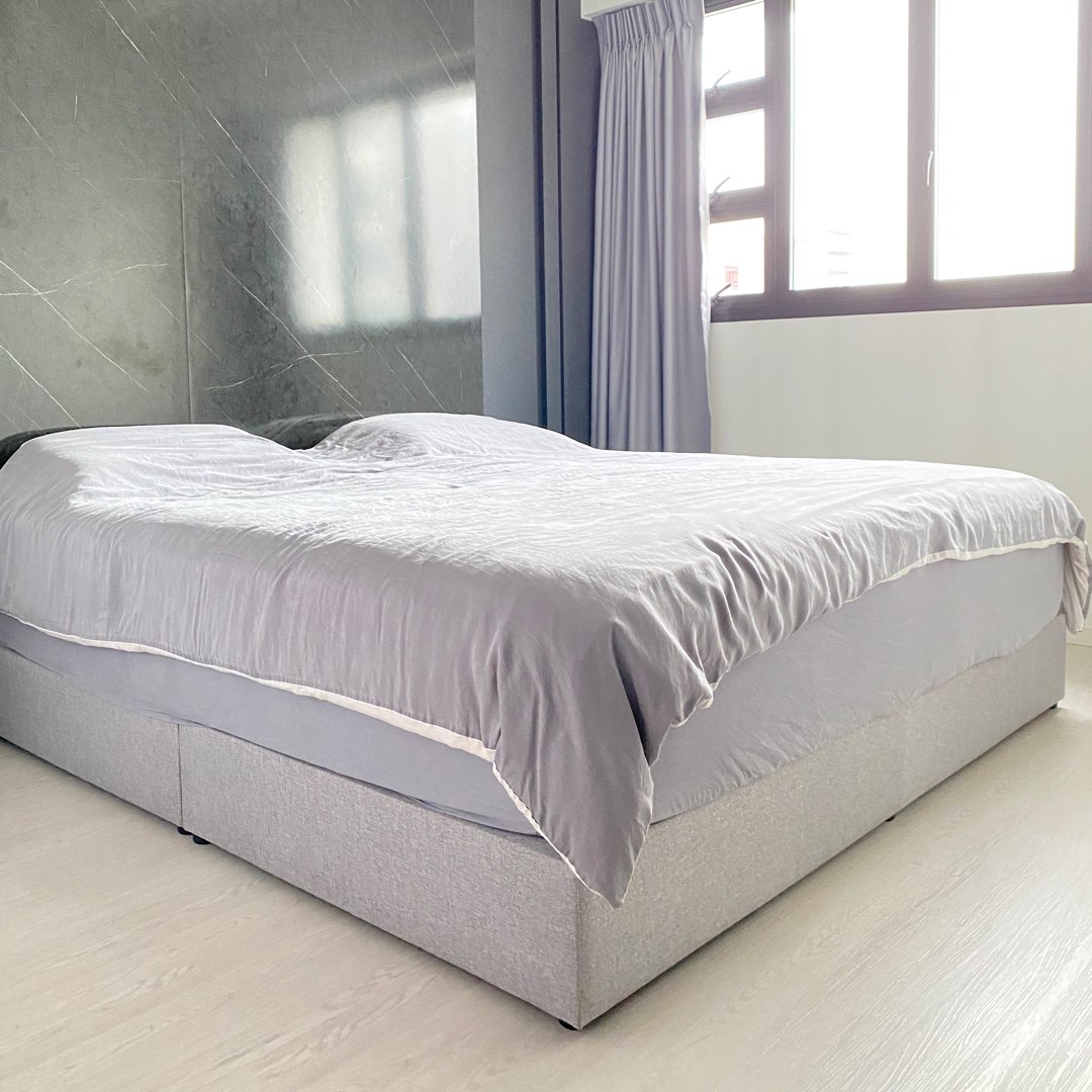 King Size Bed Frame Bed Base Box (Fabric), Furniture & Home Living