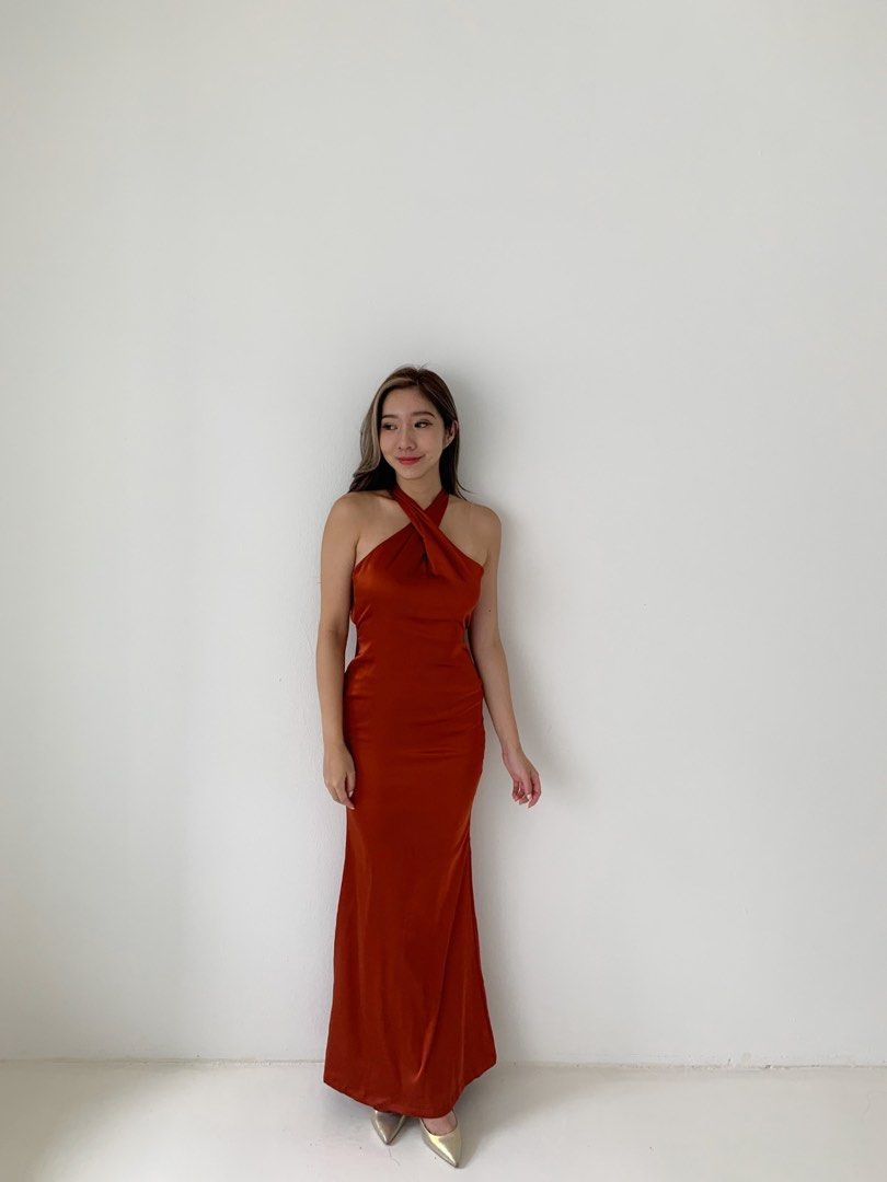 Red silk new arrivals halter dress