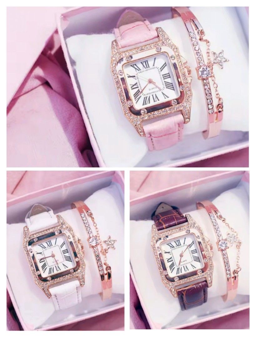 Ladies Watch Gift Set women fashion trendy diamond crystal pretty present ideas gift giftbox giftset jewelry jewellery accessories bangle wristwatch