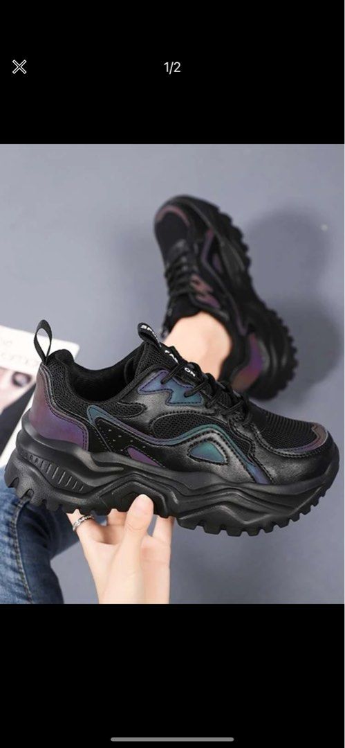 Letter Patch Decor Mesh Panel Lace up Front Chunky Sneakers