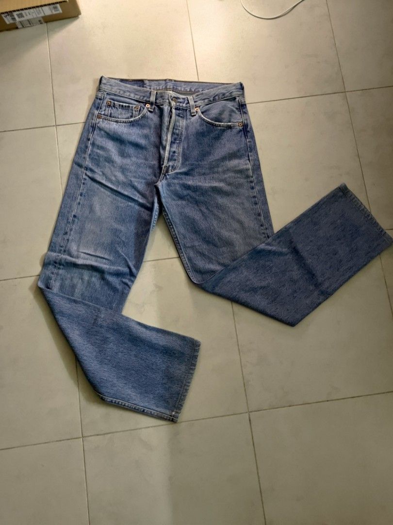 Levis 501 straight made in usa denim washed rigid solid size 31 clean fit