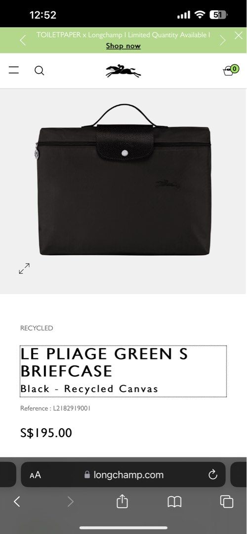 Le Pliage Green S Briefcase Black - Recycled canvas (L2182919001