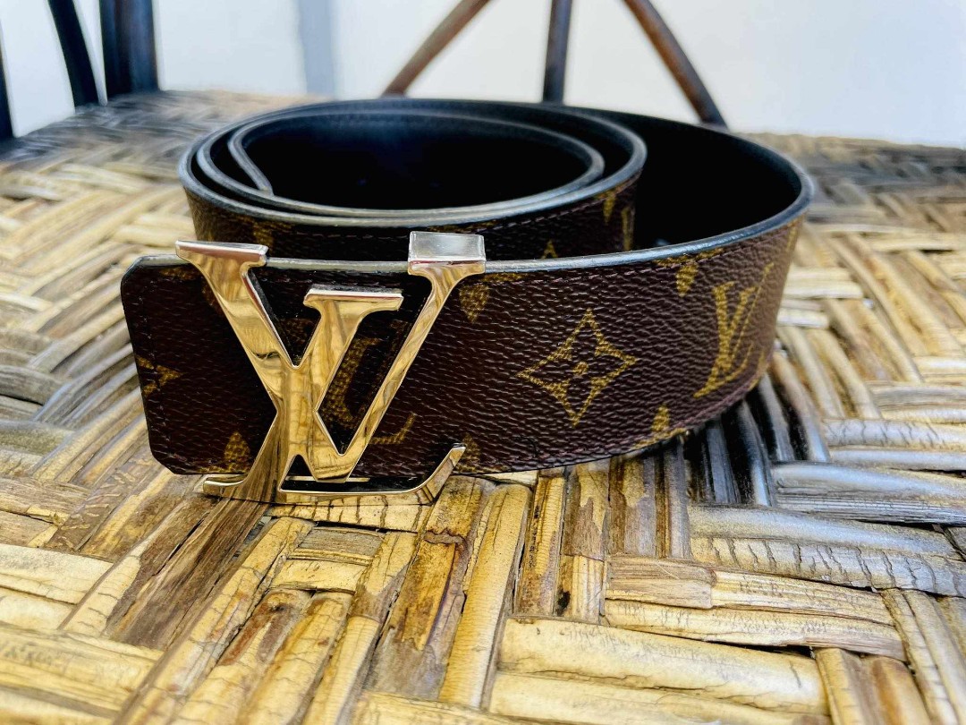 Louis Vuitton Initiales reversible belt Monogram and black with gold belt  buckle 80cm 3cm