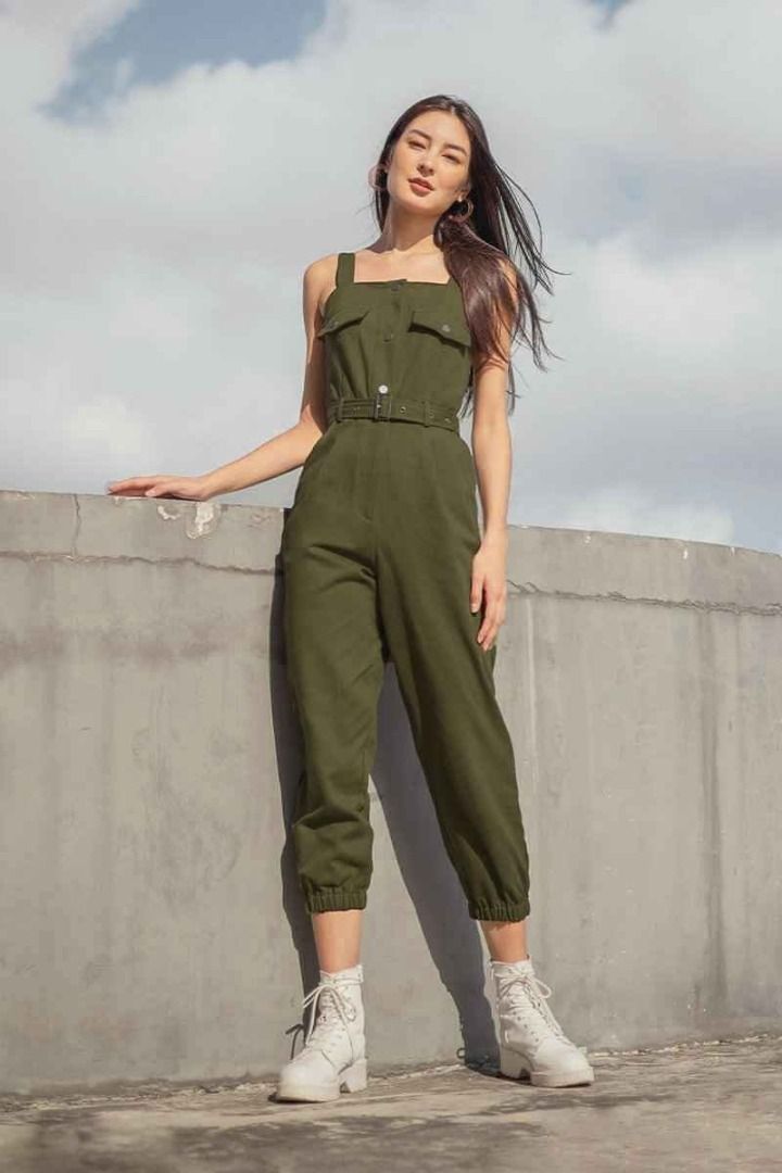 Belted top cargo jumpsuit