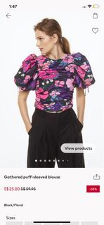 MOS h&m floral gathered puff sleeved blouse