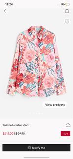 MOS h&m pink floral pointed collar shirt