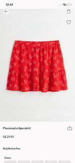 MOS h&m red butterfly flounced crepe skirt