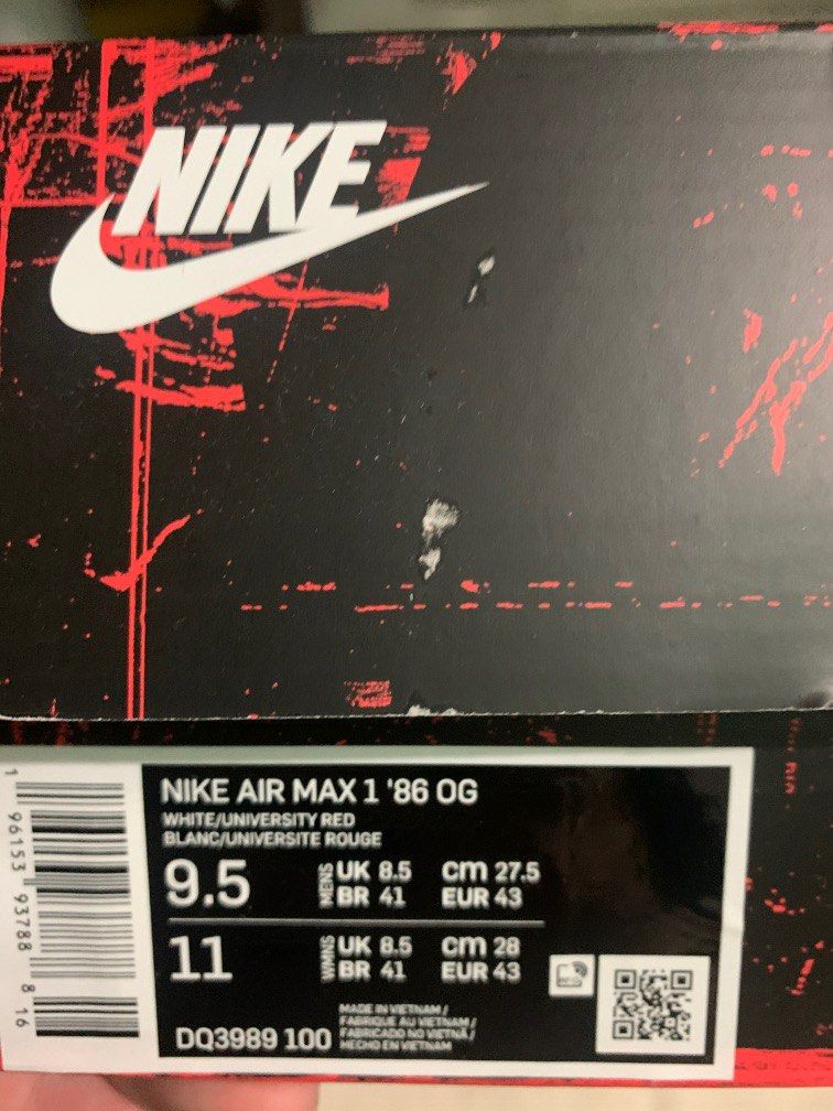 US9.5 Nike Air Max 1 86 OG Big Bubble Red DQ3989-100 全新, 男裝