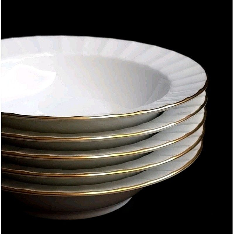 Okura 5 Pieces 14.5cm Fluted Gold Trim Small Dish, Furniture & Home