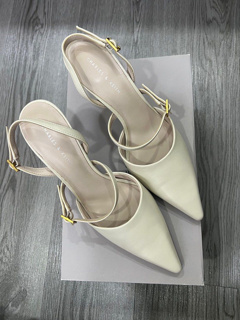 Nude Double Strap Heeled Mules - CHARLES & KEITH US