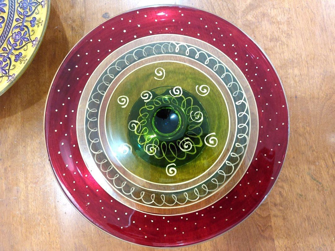 PIER ONE IMPORTS festive Cake Stand hand painted multicolor round