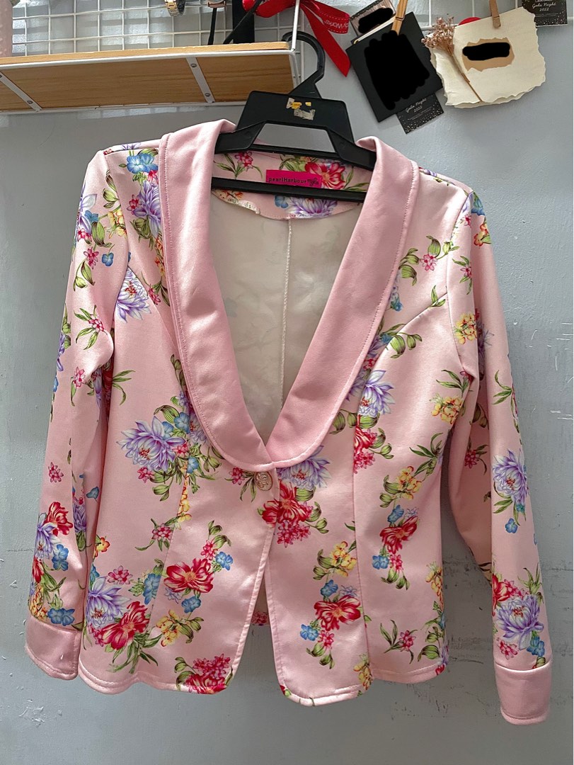 Pink Flower Blazer Woman Crop