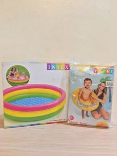 Pre-Loved INTEX My Baby Float & Sunset Glow Pool 3 Ring with Inflatable Floor (Bundle)