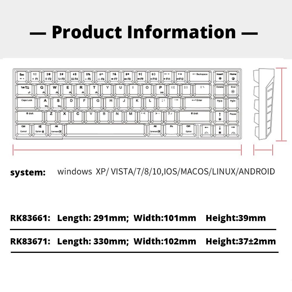 RK61 RK71 Wireless Bluetooth Mechanical Keyboard Ultra Compact 60 70 ...