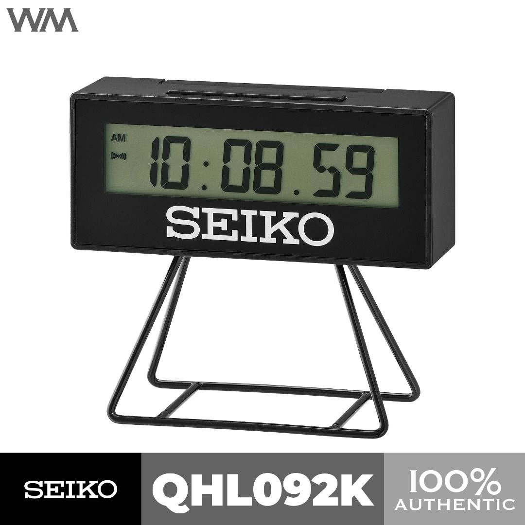 Seiko Limited Edition Black Table LCD Digital Clock QHL092K (Category: Clocks) located in San Juan City. Submitted by wilderness.voice (Listing ID 1243910488, Image 1). Description: Clock Type: Standing Case Material: Plastic Dial Colour: LCD Numeral Type: Arabic Numerals Hand Configuration: Hour, Minute, Second Dimensions: Height: 9.3cm Width: 10.4cm Depth: 4.5cm Features and Functions LCD Calendar Beep Alarm with automatic stop function and sno