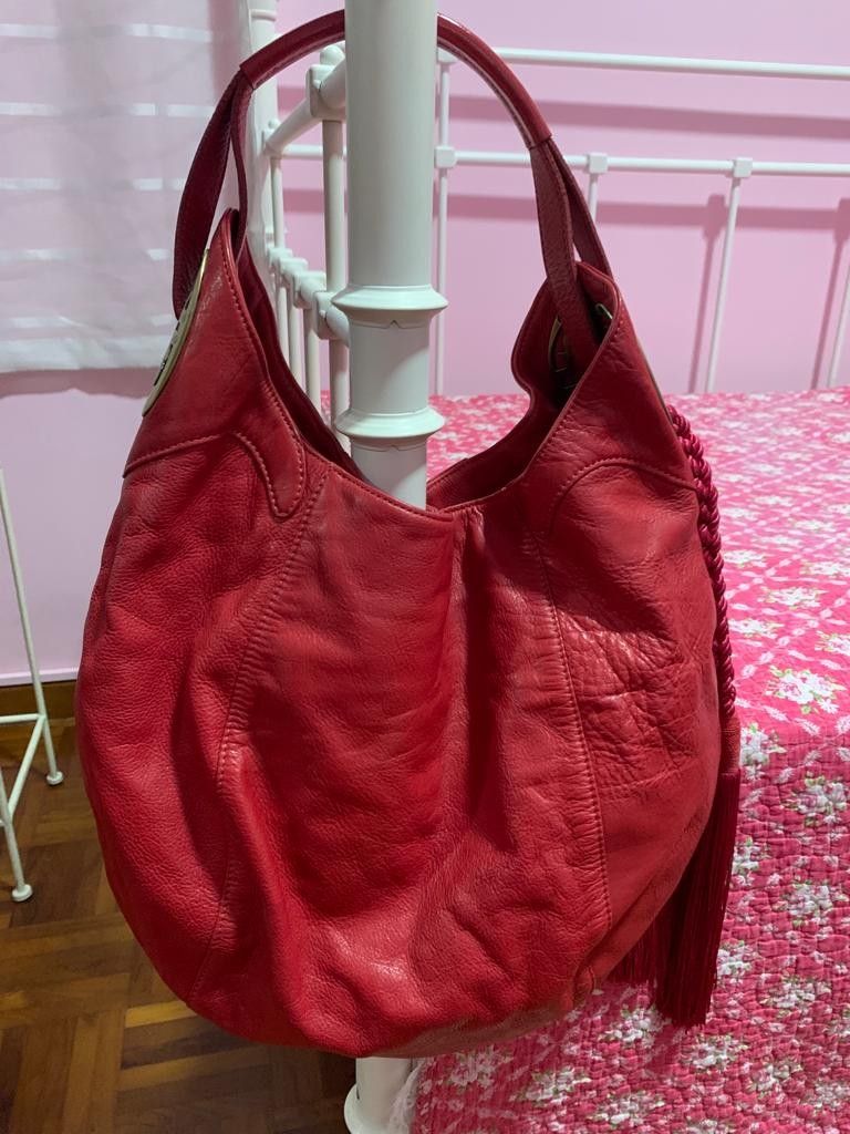 Red leather outlet hobo handbag