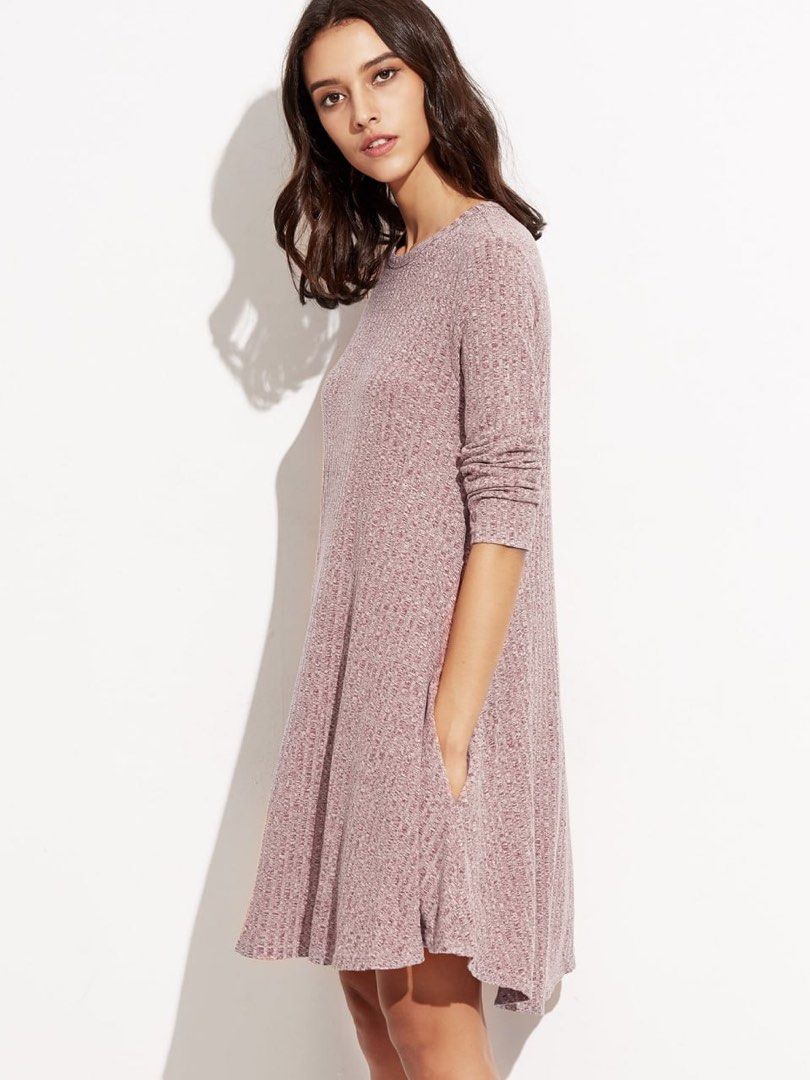 shein pink sweater dress Franja Simples elegante Vestidos De Camisola
