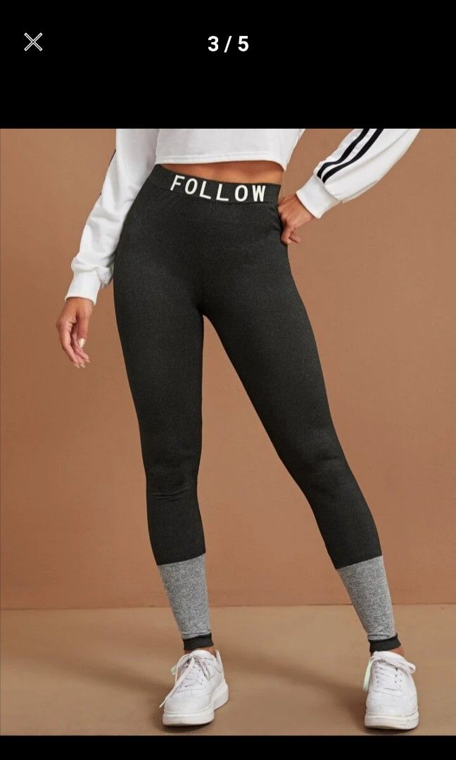 SHEIN SPORTS LEGGINGS GYM LEGGINGS LETTER GRAPHIC COLOR BLOCK SPANDEX  JOGGING WORKOUT BOTTOMS, Women's Fashion, Activewear on Carousell